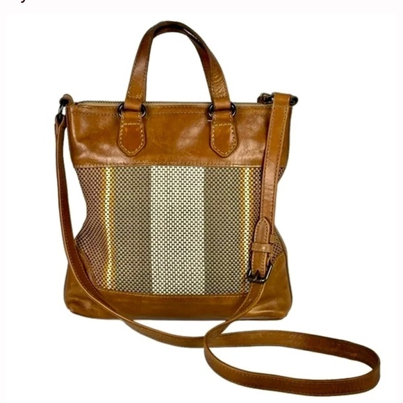 FRYE MELISSA LEATHER WOVEN STRIPED TOP HANDLE ZIP CROSSBODY SMALL TOTE BAG - Picture 4 of 14
